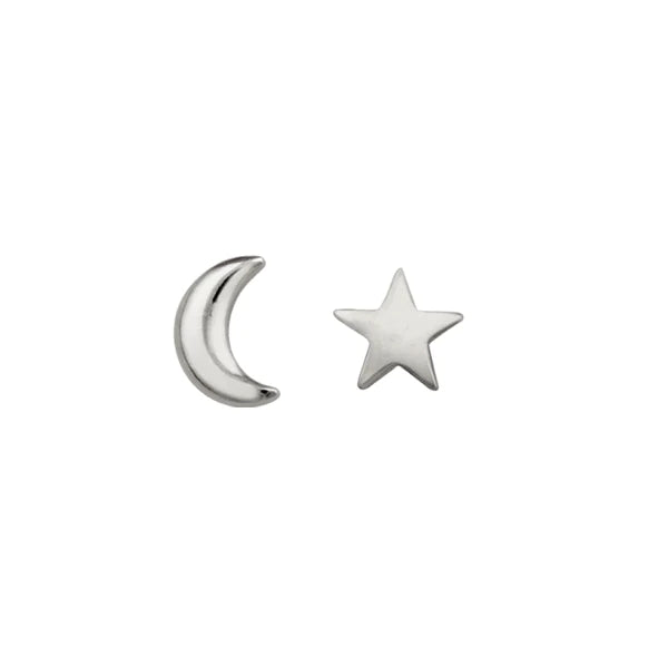 Bijou Star Moon Stud Earrings - Silver