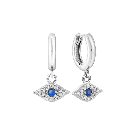 Sparkle Evil Eye Hoop Earrings - Silver