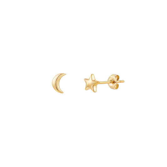 Bijou Star Moon Stud Earrings - Gold