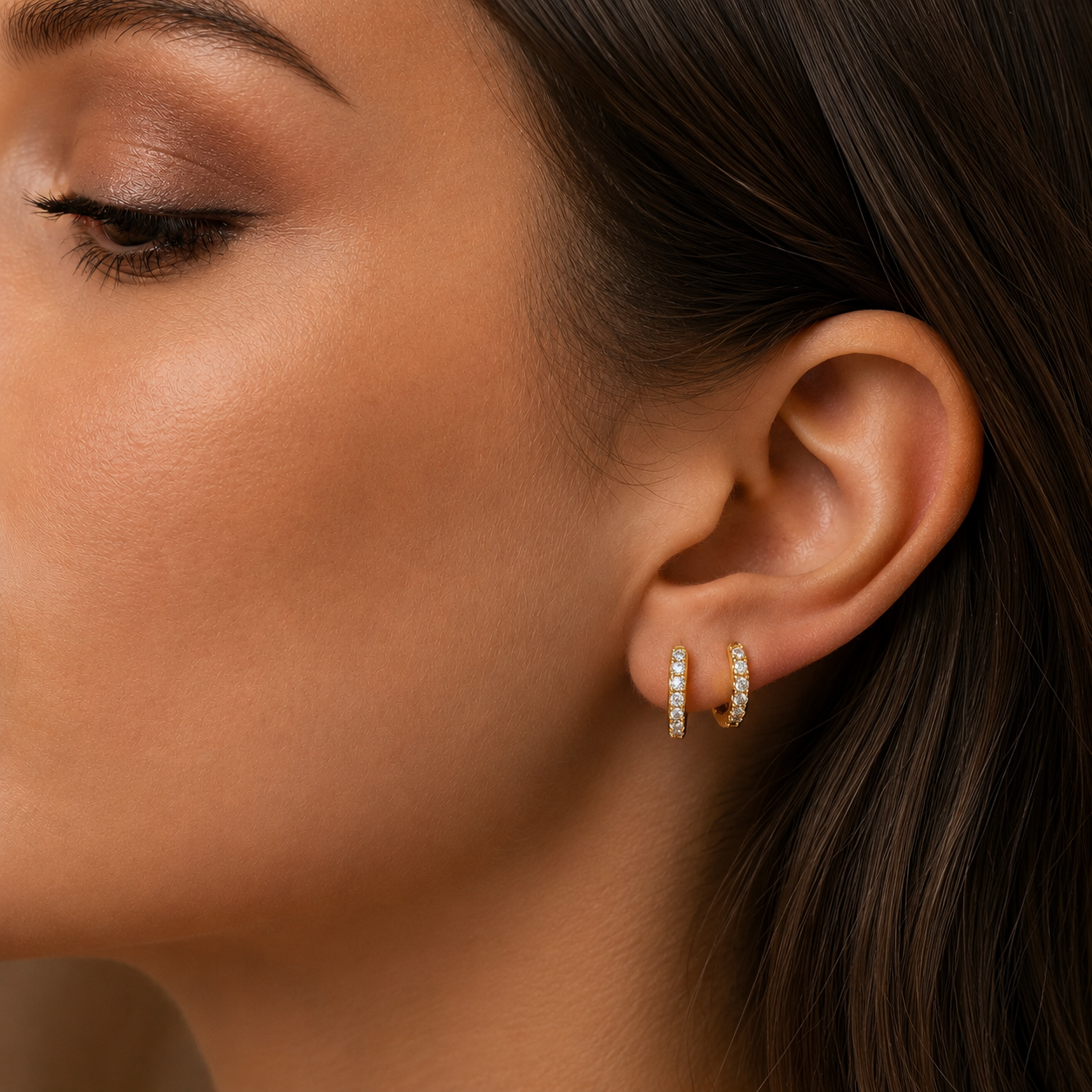 Pave Huggie Hoop Earrings - Gold