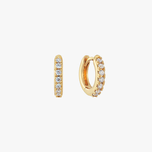 Pave Huggie Hoop Earrings - Gold