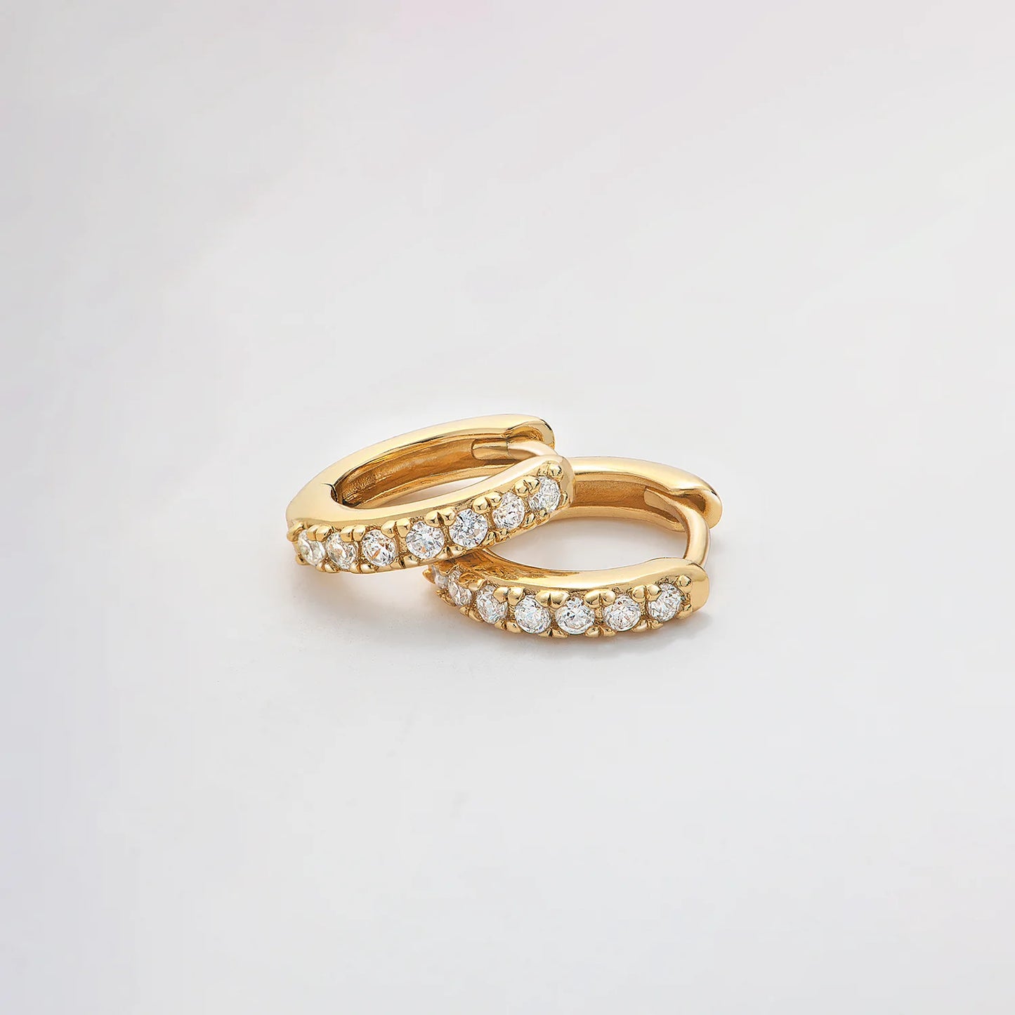 Pave Huggie Hoop Earrings - Gold