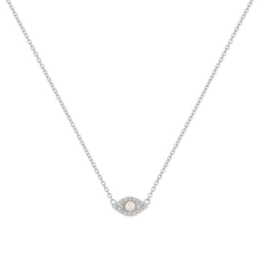 Opal Evil Eye Necklace - Silver