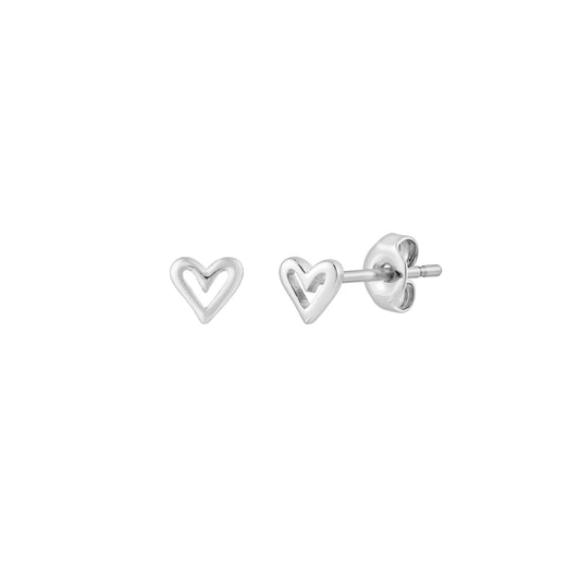Classic Open Heart Stud Earrings - Silver