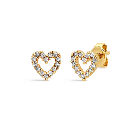 Sparkle Open Heart Stud Earrings - Gold
